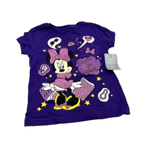Disney Store Minnie Mouse Girls T-Shirt Glitter Purple XXS (2/3) New